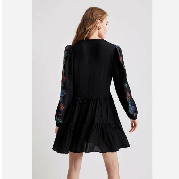 Desigual Calendula Balloon Sleeve V-Neck Tiered Mini Dress in Black Size S NWT - Picture 3 of 16